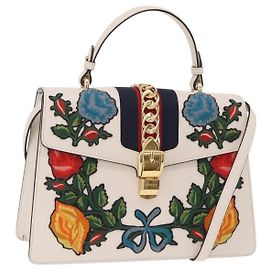 GUCCI Sylvie Sherry Line Handtasche Leder 2way White Gold Tone Auth ka6465V Weiß Andere