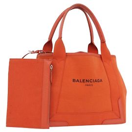 Balenciaga Navy Cabas S Tote Bag Canvas Orange Silver 339933 Auth BA16102 Silber Orange