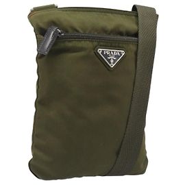 PRADA Schultertasche Nylon Green Silver Auth 205348A Silber Grün