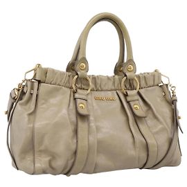 Miu Miu Handtasche Leder 2way Beige Gold Auth BA15753V Beige Golden