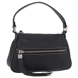 Bolso de Hombro CHANEL Cuero Negro Plata CC Auth BA16070V Negro Plata