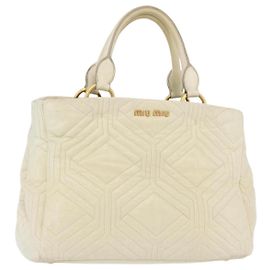 Bolsa de mão Miu Miu em couro Ivory Gold Tone Auth 207589A Outro Cru