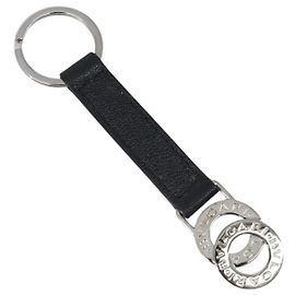 Bulgari BVLGARI Strap Leather Black Silver Auth 204283A Nero Argento