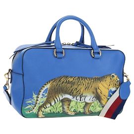 GUCCI Handtasche aus Leder 2way Blau Gold Auth LN209SAM Blau Golden