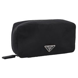 PRADA Nylon Pouch Black Silver Auth 205204A Schwarz Silber
