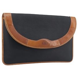 Christian Dior Clutch Bag Canvas Black Gold Auth 207523 Schwarz Golden