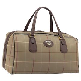 Bolsa Boston Burberrys Nova Check Canvas Beige Gold Auth ep15916 Bege Dourado