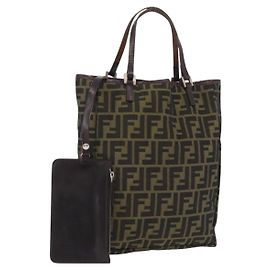 FENDI Zucca Canvas Hand Bag Black Brown Auth 202501 Brown Black