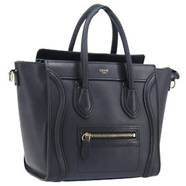 Céline CELINE Luggage Mini Shopper Hand Bag Leather Black Gold Auth 205325 Noir Doré