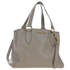 Bolso de mano Miu Miu de piel 2way Beige Oro Auth 202505A Beige Dorado