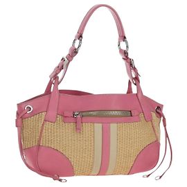 Bolso de hombro PRADA de rafia Beige Pink Silver Auth am12710V Plata Rosa Beige