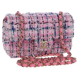 CHANEL Mini Matelasse 19 Single Flap Chain Shoulder Bag Tweed Auth BA16210SM Rosa Outro