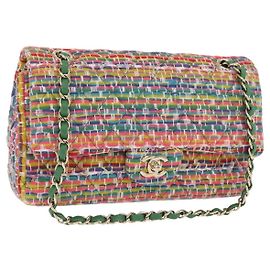 Borsa a tracolla CHANEL Chain Matelasse 25 in tweed Multicolor Gold CC Auth 167778SM Multicolore D'oro