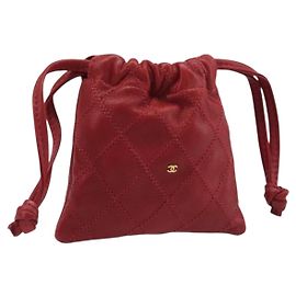 CHANEL Bicolore Purse Pouch Leather Red CC Auth 206898 Red