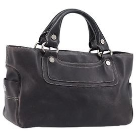 Céline Bolso de mano CELINE Boogie Bag de cuero marrón plata Auth BA16097 Castaño Plata