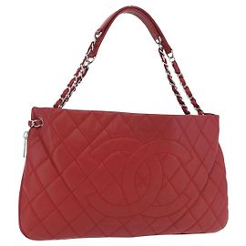 Borsa a tracolla con catena CHANEL Pelle Caviar Rossa Argento CC Auth 202542V Argento Rosso