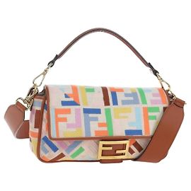 FENDI Zucca Canvas Mamma Baguette Shoulder Bag 2way Multicolor Gold Auth 204491V Multiple colors Golden