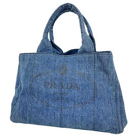 Prada Canapa Denim Tote Bag Marineblau