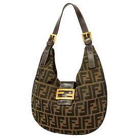 Bolsa de Ombro Fendi Zucca em Nylon e Canvas Marrom