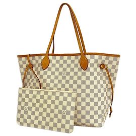 Louis Vuitton Damier Azur Neverfull MM Tote Bag Brown