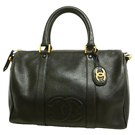 Borsa Boston Chanel in pelle di vitello martellata nera Nero