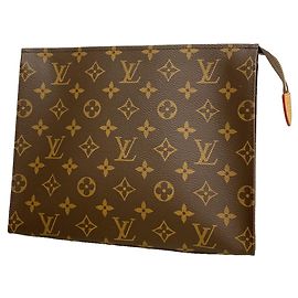 Louis Vuitton Monogram Pochette Toilette 26 Clutch Bag Castaño