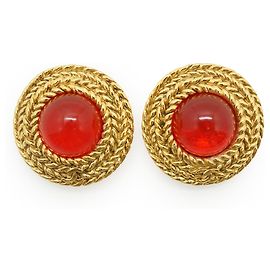 Chanel Vintage Gripoix große runde Clip-On-Ohrringe Rot Golden