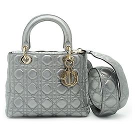 Lady Dior My ABCDior Cannage Supple Metallic Lambskin Medium Silber Grau
