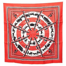 Hermès Pañuelo Hermes Carre 55 Paris Qui Roule Negro Blanco Roja