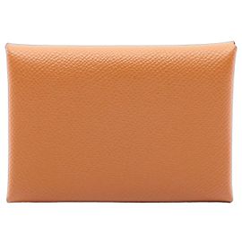 Hermès Carteira Hermes Calvi Duo - Porta-moedas Marrom Dourado