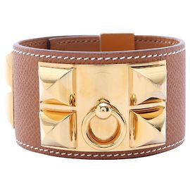 Hermès Hermes Collier de Chien Armband mit Charms Braun Golden