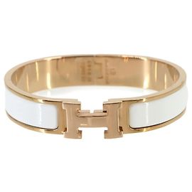 Hermès Bracciale Hermes Clic H PM in Bianco e Oro Rosa Bianco D'oro