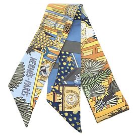 Hermès Twilly Animapolis Ribbon Scarf Multicolor Verde Amarillo
