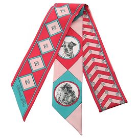 Hermès Hermes Twilly Colliers de Chiens Silk Scarf Pink Green