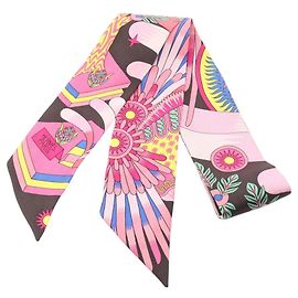 Hermès Hermes Twilly LA SOURCE DE PEGASE Ribbon Scarf Pink Multiple colors