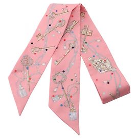 Hermès Twilly Les Cles a Pois Ribbon Scarf Rosa