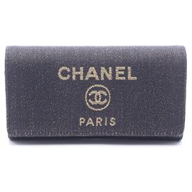 Chanel Deauville Long Flap Wallet Navy blue