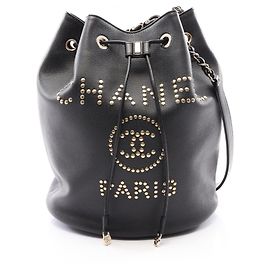 Borsa a tracolla Chanel Deauville con coulisse Nero