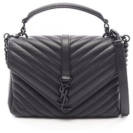 Yves Saint Laurent 2-Way Handtasche aus schwarzem Leder Schwarz