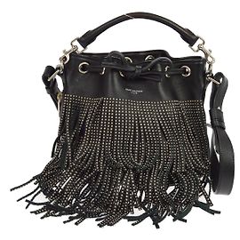 Autre Marque Saint Laurent Fringe Emmanuelle Bucket Studded Leather Small Nero