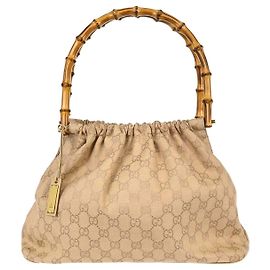 Borsa Gucci Bamboo Frame in tela GG Beige