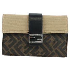 Borsa Fendi Baguette in tela Zucca e pelle Marrone