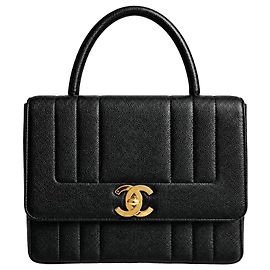 Chanel Jumbo Kelly Borsa Vertical Flap Pelle Caviar Nera Nero Gold hardware