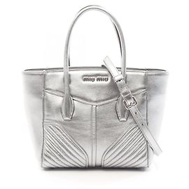 Miu Miu NAPPA BIKER 2WAY Handbag Silvery