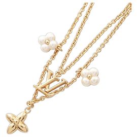Colar Louis Vuitton LV Floragram Branco Dourado