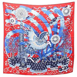 Hermès Foulard Hermes Carre 90 La Source de Pegase Rosso Blu