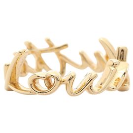 Anel de banda Louis Vuitton LV Script banhado a ouro Dourado