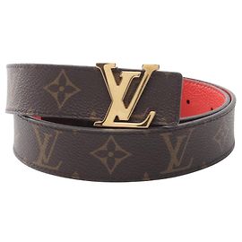 Louis Vuitton Ceinture LV Initials Monogram Reversible Leather Belt Marron Rouge Monogramme
