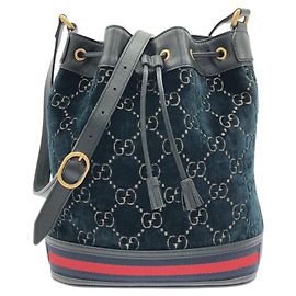 Borsa a tracolla Gucci 574960 9JTNT in velluto blu e pelle Blu