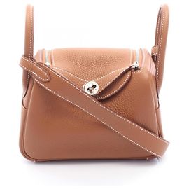 Hermès Sac à épaule Hermes Lindy Mini Gold Marron